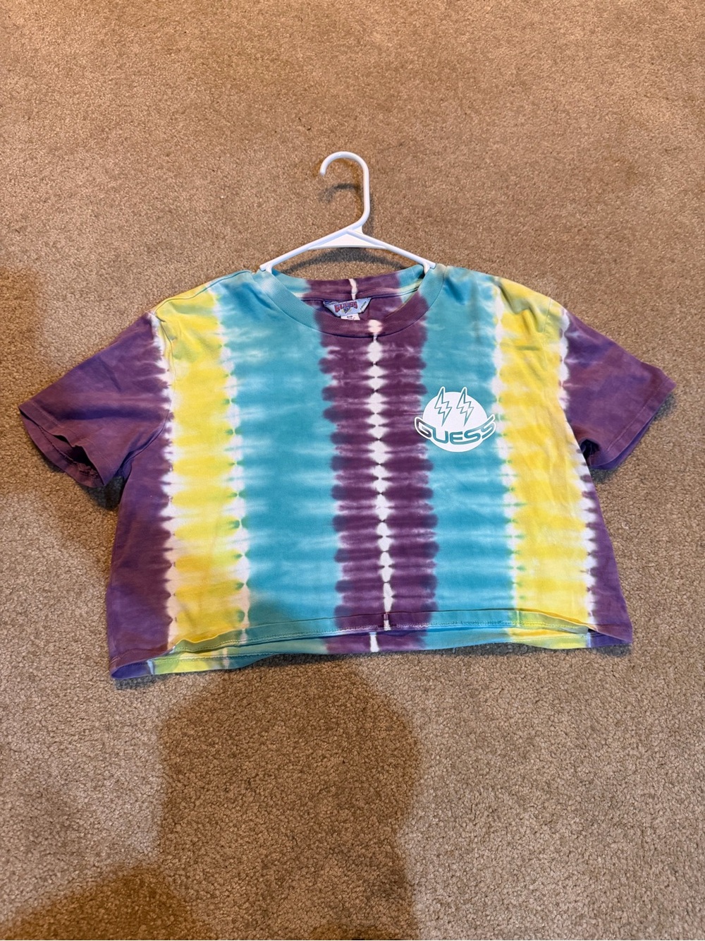Guess X V. Balvin Tie-Dye Short Sleeve Cropped Tee - Purple, Teal & Yellow